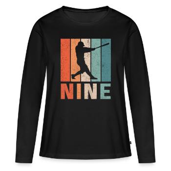 9. Geburtstag Retro Baseballspieler Jungen Kinder 9 ja - Frauen Premium Bio Langarmshirt - Schwarz - Vorne - Julia (174cm)