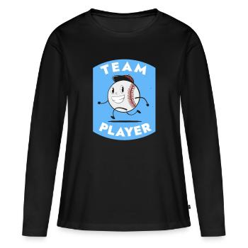 Logo rétro du dessin animé du joueur de baseball - T-shirt manches longues Premium bio Femme - noir - Devant - Julia (174cm)
