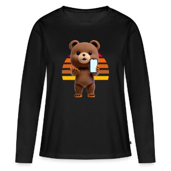 Bear with smartphone - Women's Premium Organic Long Sleeve Shirt - black - Front - Julia (174cm)