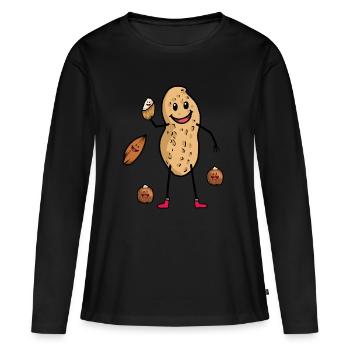 Fröhliche Erdnuss Nüsse Nuss Speise Nahrungsmittel - Frauen Premium Bio Langarmshirt - Schwarz - Vorne - Julia (174cm)