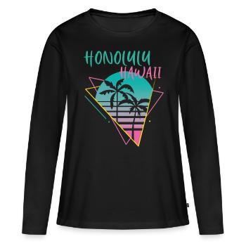 Honolulu Hawaii Palms Retro Ocean Surfing - T-shirt manches longues Premium bio Femme - noir - Devant - Julia (174cm)