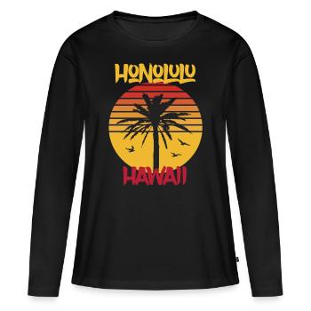 Hawaii Honolulu Palm Ocean Surfing - T-shirt manches longues Premium bio Femme - noir - Devant - Julia (174cm)