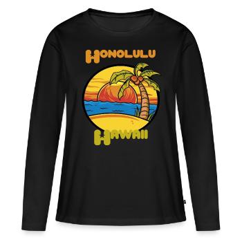 Honolulu Sunset Holiday Hawaii Palms Ozea - T-shirt manches longues Premium bio Femme - noir - Devant - Julia (174cm)