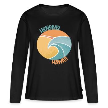 Honolulu Surfing Palms Hawaii Holiday Ocean - T-shirt manches longues Premium bio Femme - noir - Devant - Julia (174cm)