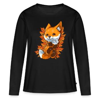 Roter Waldfuchs Baby Tier Herbst Herbst BlätterFuchs k - Frauen Premium Bio Langarmshirt - Schwarz - Vorne - Julia (174cm)