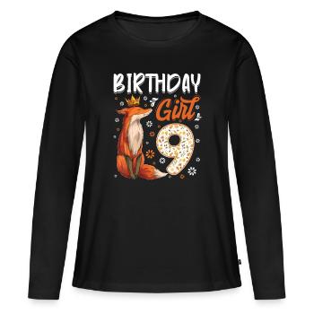 Fox Animal Lovers 9th Birthday Girl Fox B-day 9 ye - Women's Premium Organic Long Sleeve Shirt - black - Front - Julia (174cm)