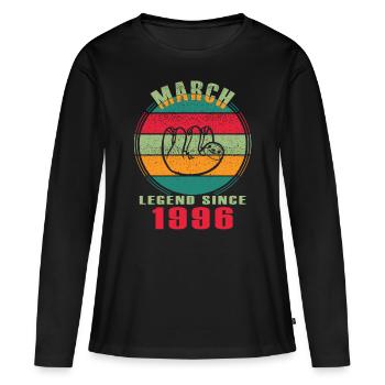 Mars 1996| Mars 1996 Anniversaire 1996 - T-shirt manches longues Premium bio Femme - noir - Devant - Julia (174cm)