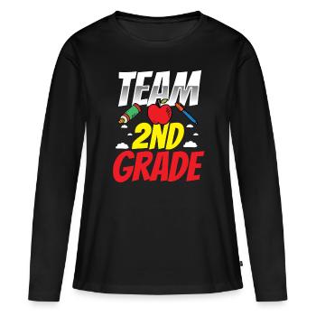 Équipe Deuxième classe Enseignant d’école de deuxième année - T-shirt manches longues Premium bio Femme - noir - Devant - Julia (174cm)