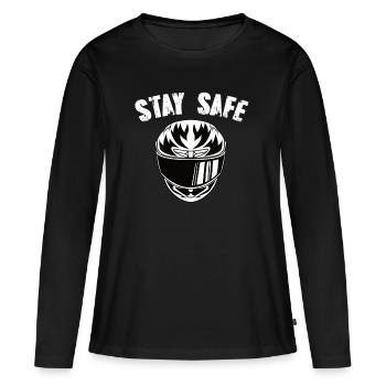 Casque de moto Restez en sécurité - T-shirt manches longues Premium bio Femme - noir - Devant - Julia (174cm)