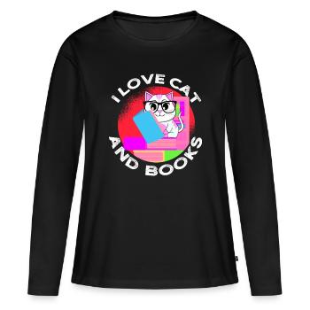 Book Rat Cat Books Bookworm - Women's Premium Organic Long Sleeve Shirt - black - Front - Julia (174cm)