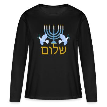Hébreu Shalom Menorah juive pour la paix - T-shirt manches longues Premium bio Femme - noir - Devant - Julia (174cm)