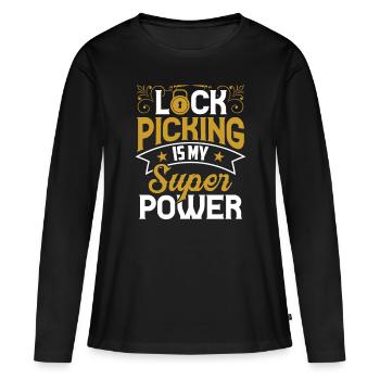 Le crochetage de serrure est mon superpouvoir Le crochetage de serrure - T-shirt manches longues Premium bio Femme - noir - Devant - Julia (174cm)
