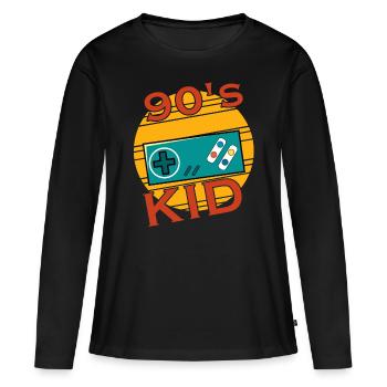 90s 90iger Gamer Kid Retro zocken Spruch - Frauen Premium Bio Langarmshirt - Schwarz - Vorne - Julia (174cm)