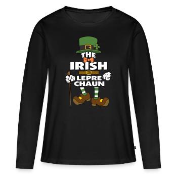 The Irish Leprechaun St Patrick's Day - Frauen Premium Bio Langarmshirt - Schwarz - Vorne - Julia (174cm)