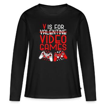 V ist für Videospiele Lustiger Valentinstag Gamer Bo - Frauen Premium Bio Langarmshirt - Schwarz - Vorne - Julia (174cm)