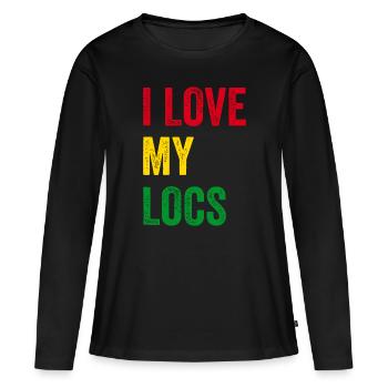 J’adore mes cheveux naturels - T-shirt manches longues Premium bio Femme - noir - Devant - Julia (174cm)