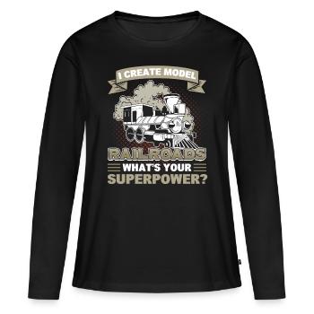 Chemin de fer Fan Train Chemin de fer - T-shirt manches longues Premium bio Femme - noir - Devant - Julia (174cm)