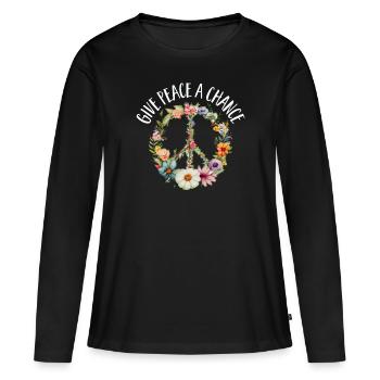 Hippie Peace Zeichen Frieden Blumen Blumenkind - Frauen Premium Bio Langarmshirt - Schwarz - Vorne - Julia (174cm)