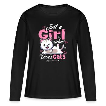 Juste une fille qui aime les chats mignons Kawaii - T-shirt manches longues Premium bio Femme - noir - Devant - Julia (174cm)