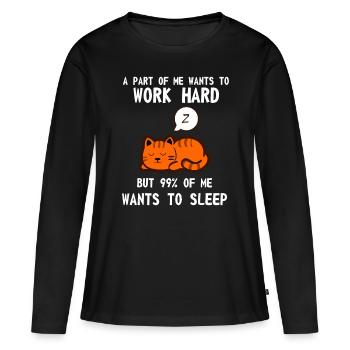 Chat paresseux Dormir Fatigué Travail Motivation - T-shirt manches longues Premium bio Femme - noir - Devant - Julia (174cm)