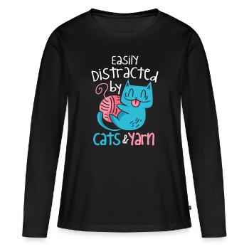 Chat À Tricoter Et Fil Félin Tricoteur Crochet - T-shirt manches longues Premium bio Femme - noir - Devant - Julia (174cm)