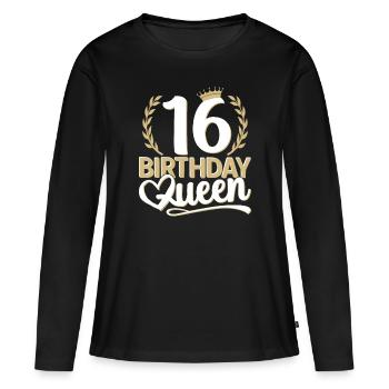 16ème anniversaire fille 16ème 16ème 16ème 16 ans Reine - T-shirt manches longues Premium bio Femme - noir - Devant - Julia (174cm)