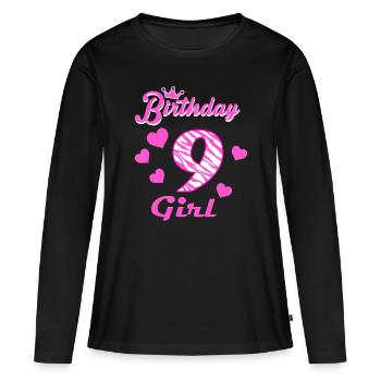 Joyeux anniversaire, Filles 9ème fête 9 ans Bdaya - T-shirt manches longues Premium bio Femme - noir - Devant - Julia (174cm)