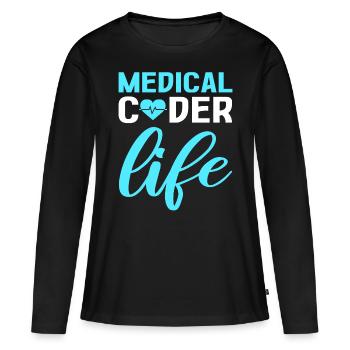 Codeur médical Vie Codeur clinique Codeur médical - T-shirt manches longues Premium bio Femme - noir - Devant - Julia (174cm)