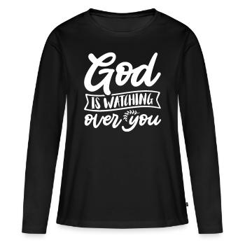 Dieu veille sur toi Jésus religieusement chrétien - T-shirt manches longues Premium bio Femme - noir - Devant - Julia (174cm)