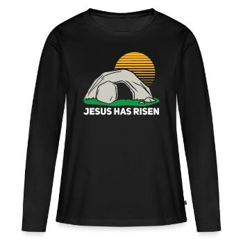 Er Ist Auferstanden Ostersonntag Höhle Jesus - Frauen Premium Bio Langarmshirt - Schwarz - Vorne - Julia (174cm)