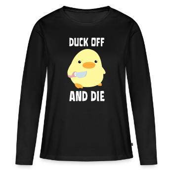 Duck Off And Die - Canard au couteau Ente mit Messer - T-shirt manches longues Premium bio Femme - noir - Devant - Julia (174cm)