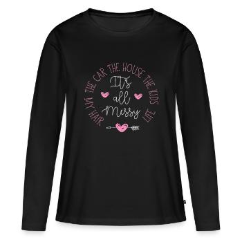 c’est tout en désordre la voiture la maison les enfants mes cheveux l - T-shirt manches longues Premium bio Femme - noir - Devant - Julia (174cm)