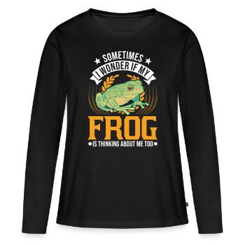 Grenouille cadeau Rainette - T-shirt manches longues Premium bio Femme - noir - Devant - Julia (174cm)