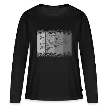 Fisch - Hecht - Fischen - Angeln - Fischer - Frauen Premium Bio Langarmshirt - Schwarz - Vorne - Julia (174cm)