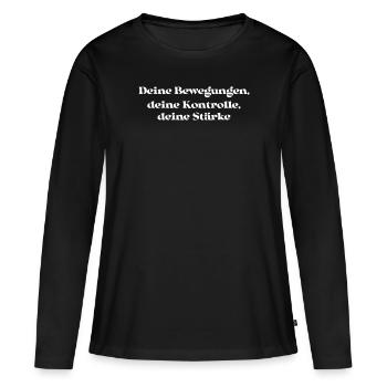 Pilates - Deine Bewegungen, deine Kontrolle, - Frauen Premium Bio Langarmshirt - Schwarz - Vorne - Julia (174cm)