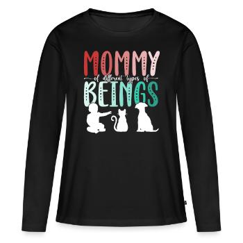 Maman De Différents Types De Fête Mère Chat Chien - T-shirt manches longues Premium bio Femme - noir - Devant - Julia (174cm)