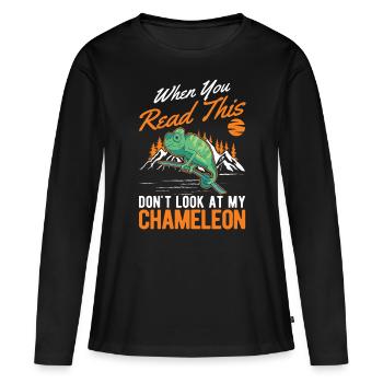 Caméléon Cadeau Caméléon - T-shirt manches longues Premium bio Femme - noir - Devant - Julia (174cm)