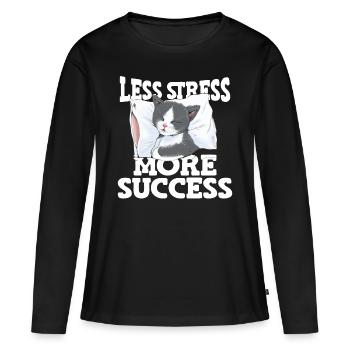 Moins de stress Plus de succès Sieste Chat Stress - T-shirt manches longues Premium bio Femme - noir - Devant - Julia (174cm)