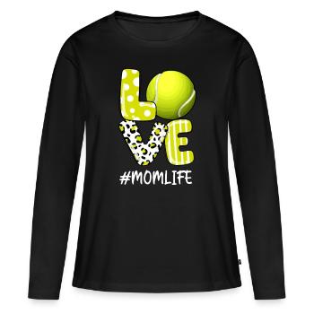 Love Tennis Mom Life Player mit Leopardmom und ba - Frauen Premium Bio Langarmshirt - Schwarz - Vorne - Julia (174cm)