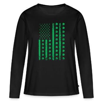 Saint Saint Patrick États-Unis Américain Irlandais Trèfle - T-shirt manches longues Premium bio Femme - noir - Devant - Julia (174cm)
