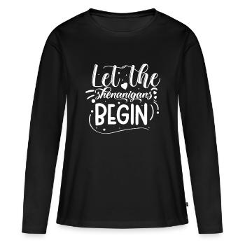 Lasst die Spielereien beginnen | St. Patricks Tag - Frauen Premium Bio Langarmshirt - Schwarz - Vorne - Julia (174cm)