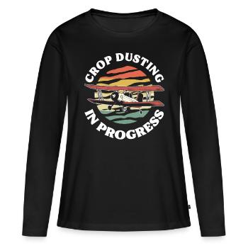 Crop Dusting In Progress Crop Duster - Frauen Premium Bio Langarmshirt - Schwarz - Vorne - Julia (174cm)