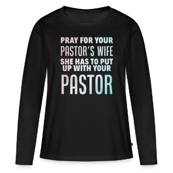 Pasteur Pasteur Prédication Chrétien priant - T-shirt manches longues Premium bio Femme - noir - Devant - Julia (174cm)