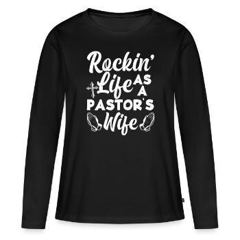 Pasteur Pasteur Mme Épouse Cadeau - T-shirt manches longues Premium bio Femme - noir - Devant - Julia (174cm)