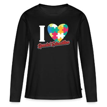 J’aime les enseignants en éducation spécialisée Éducation spécialisée - T-shirt manches longues Premium bio Femme - noir - Devant - Julia (174cm)