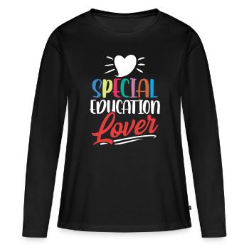 Amoureux de l’éducation spécialisée Enseignants en éducation spécialisée - T-shirt manches longues Premium bio Femme - noir - Devant - Julia (174cm)