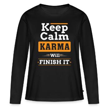 Keep Calm KARMA veut FINIR - T-shirt manches longues Premium bio Femme - noir - Devant - Julia (174cm)