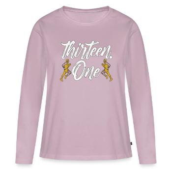 Semi-marathon Treize Un marathonien athlétique - T-shirt manches longues Premium bio Femme - rose poudré - Devant - Julia (174cm)