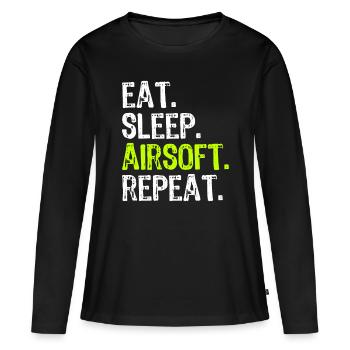 Manger Dormir Airsoft Répéter Air-Soft Drôle - T-shirt manches longues Premium bio Femme - noir - Devant - Julia (174cm)