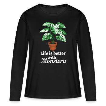 La vie est meilleure avec Monstera - T-shirt manches longues Premium bio Femme - noir - Devant - Julia (174cm)